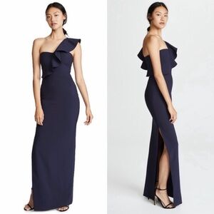 Likely Halsey Ruffle One-Shoulder Navy Dress